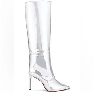 Schutz Mary Up In Prata Silver Leather Boots Size 6.5
